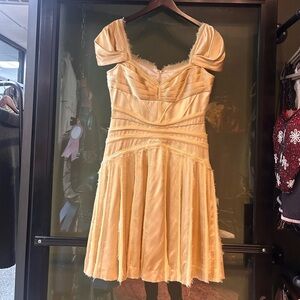 zac posen yellow gold distressed silk mini dress cap sleeve